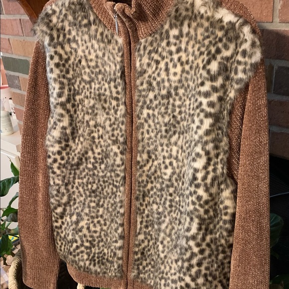 Vtg L Chenille Animal Print Faux Fur Sweater Jacket - Picture 12 of 12